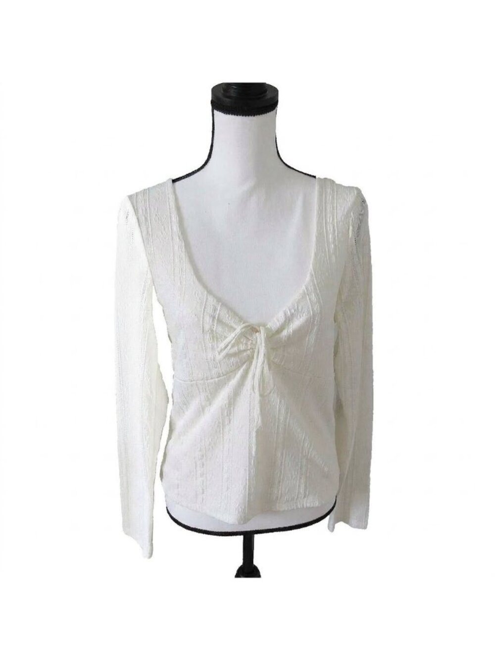 NWT Madden Girl Juniors'  XL Ivory Lace Textured Long-Sleeve Top Y2K Inspired